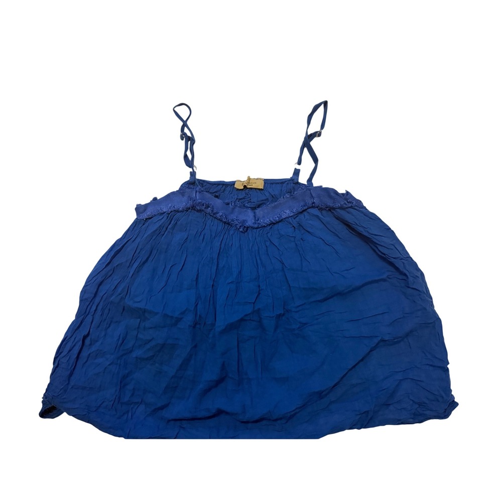 L'Agora Italian Blue Crinkled Gauze Cotton Cami Lace Spaghetti Strap Top Small